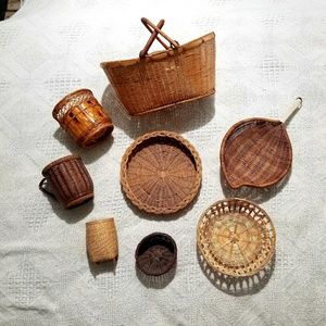 Boho Anthro Farmhouse Rustic Wicker Basket Bundle